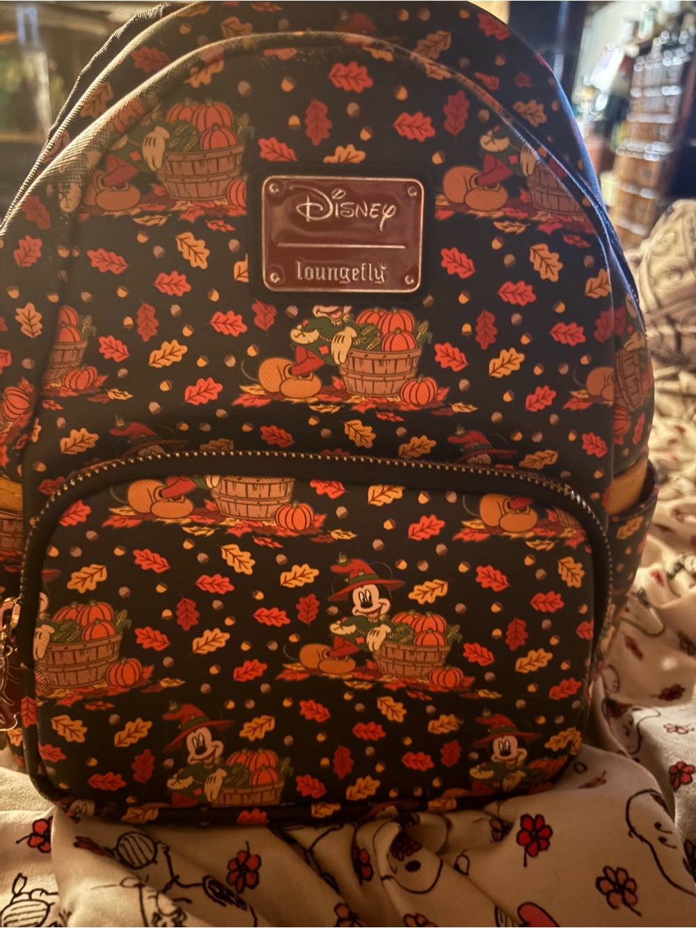 Loungefly Black Fall Leaves & Pumpkin Mini Backpack excellent condition